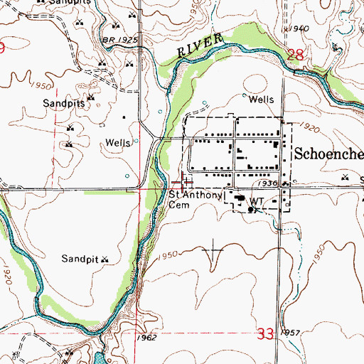 Topographic Map of Saint Anthony Cemetery, KS
