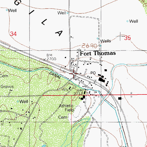 Topographic Map of Fort Thomas, AZ