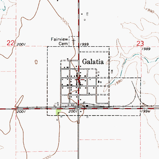 Topographic Map of Galatia, KS