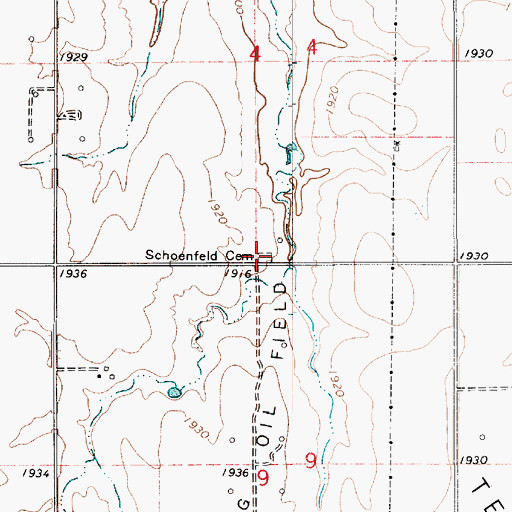 Topographic Map of Schoenfeld Cemetery, KS