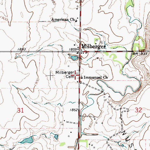 Topographic Map of Milberger Cemetery, KS
