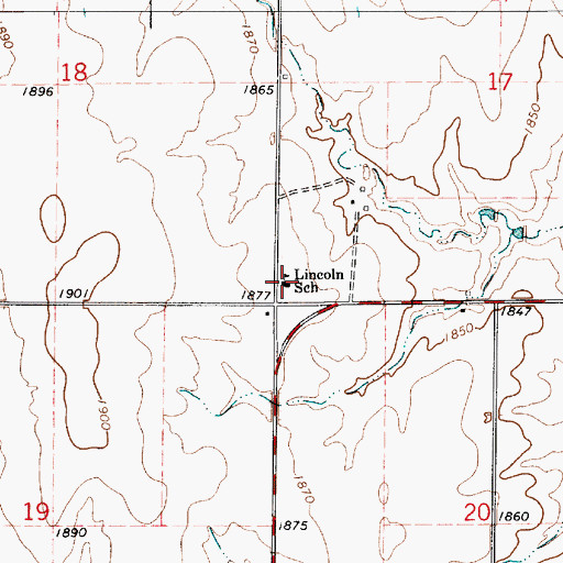 Topographic Map of Lincoln School, KS