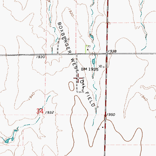 Topographic Map of Boxberger West Oil Field, KS