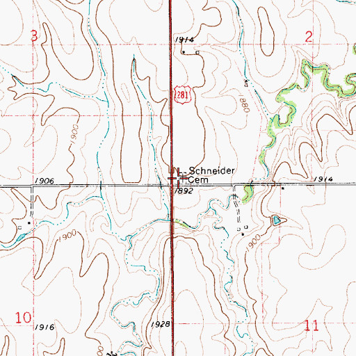 Topographic Map of Schneider Cemetery, KS