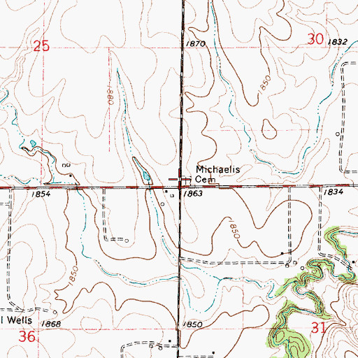 Topographic Map of Michaelis Cemetery, KS