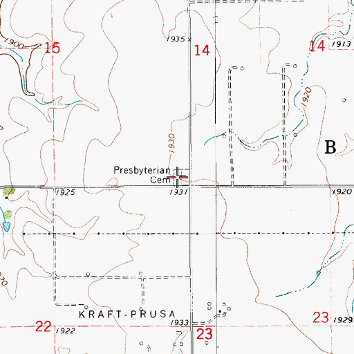 Topographic Map of Presbyterian Cemetery, KS