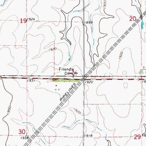 Topographic Map of Friends Cemetery, KS