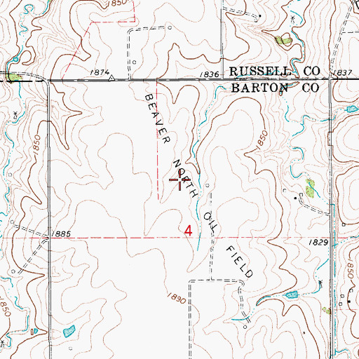 Topographic Map of Beaver North Oil Field, KS