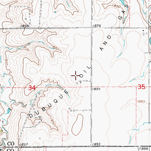 Topographic Map of Dubuque Oil and Gas Field, KS