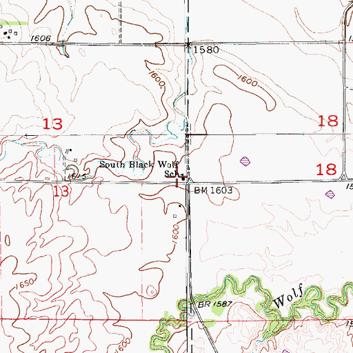 Topographic Map of South Black Wolf School, KS