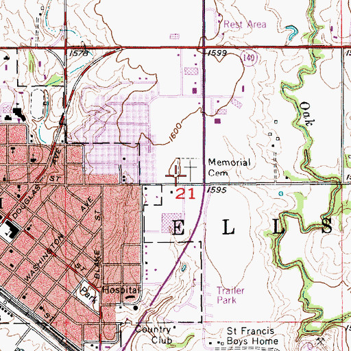 Topographic Map of Ellsworth Memorial Cemetery, KS