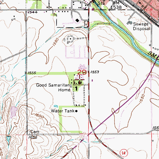 Topographic Map of Ellsworth Good Samaritan Village, KS