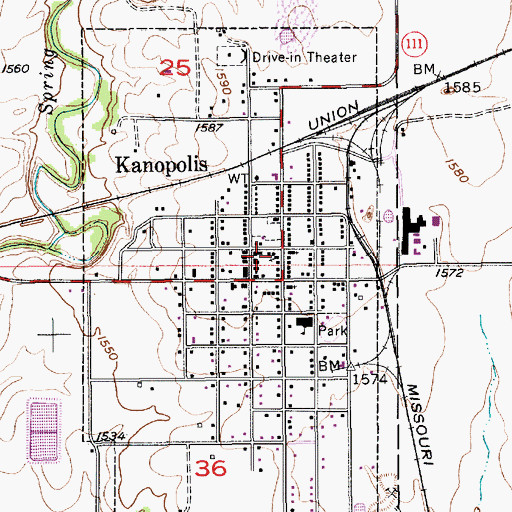 Topographic Map of Kanopolis, KS