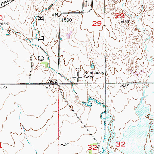 Topographic Map of Kanopolis Cemetery, KS