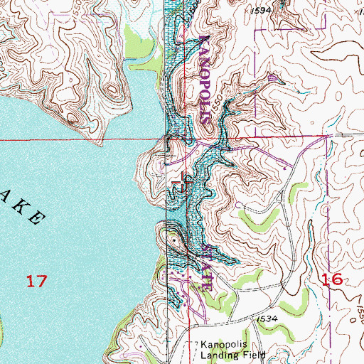 Topographic Map of Kanopolis State Park Airport (historical), KS