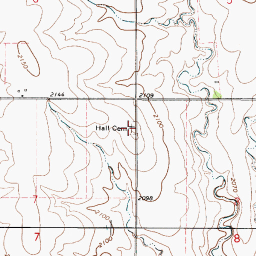 Topographic Map of Hall Cemetery, KS