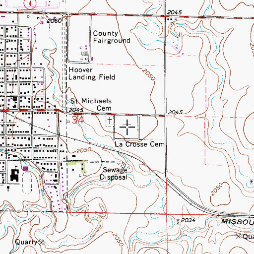 Topographic Map of La Crosse Cemetery, KS