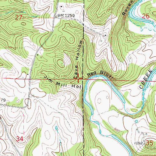 Topographic Map of Cave Hollow, AR