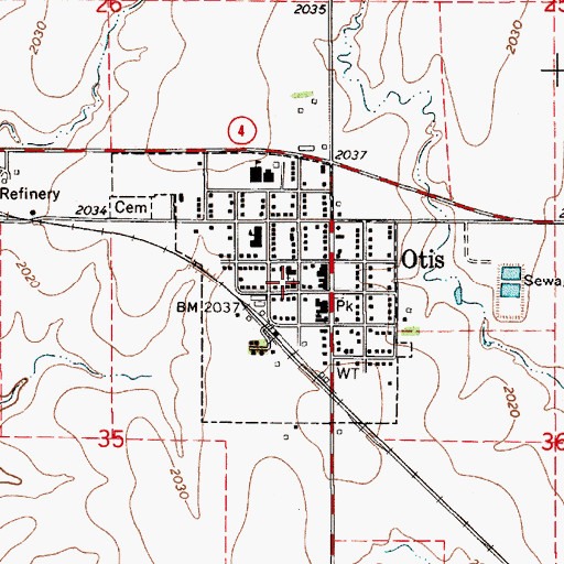Topographic Map of Otis, KS