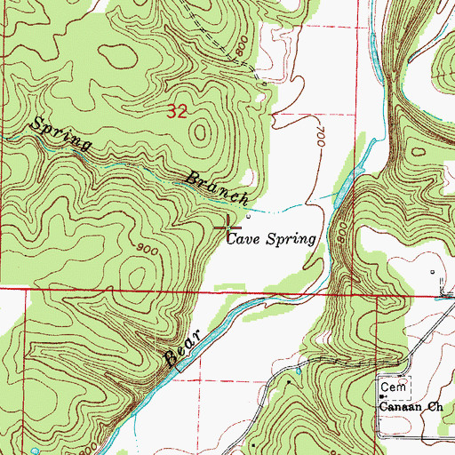 Topographic Map of Cave Spring, AR
