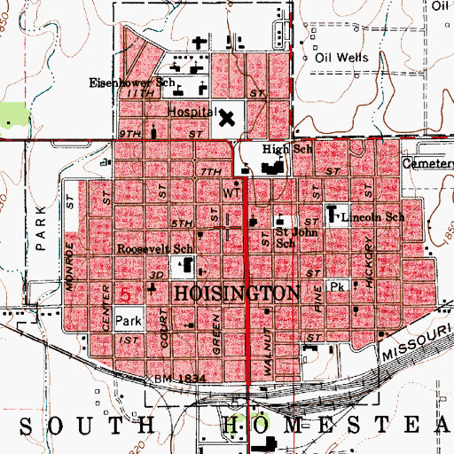 Topographic Map of Hoisington, KS
