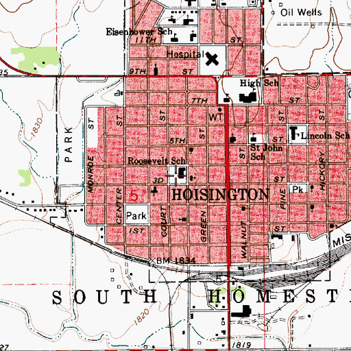 Topographic Map of Roosevelt Elementary School, KS