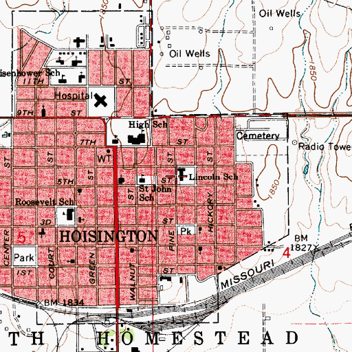 Topographic Map of Lincoln Elementary School, KS