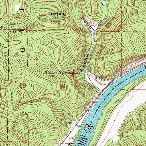 Topographic Map of Cave Spring, AR