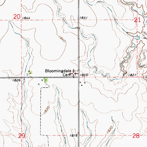Topographic Map of Bloomingdale Cemetery, KS