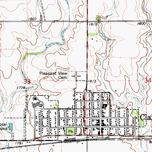 Topographic Map of Pleasant View Cemetery, KS