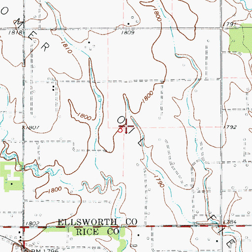 Topographic Map of Bloomer Oil Field, KS