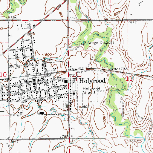 Topographic Map of Holyrood Municipal Airport, KS