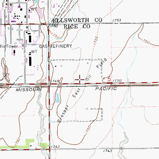 Topographic Map of Prosper East Oil Field, KS