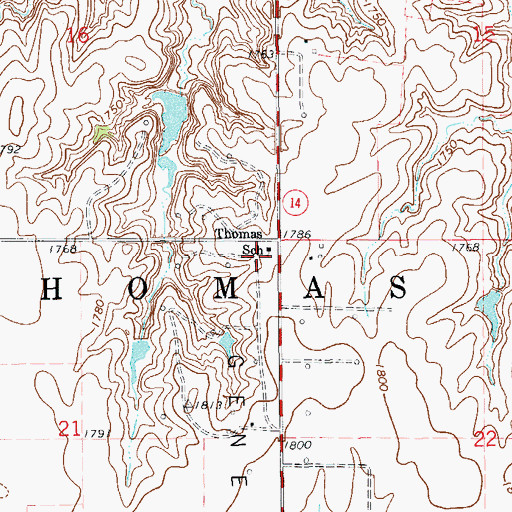 Topographic Map of Thomas School, KS