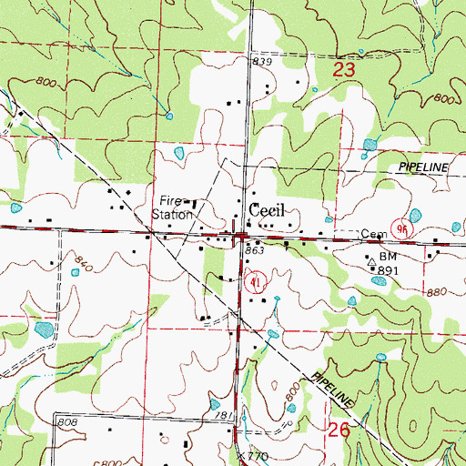 Topographic Map of Cecil, AR