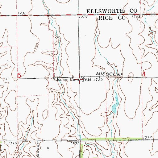 Topographic Map of Liscum Cemetery, KS