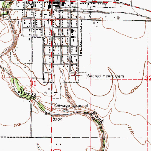 Topographic Map of Sacred Heart Cemetery, KS