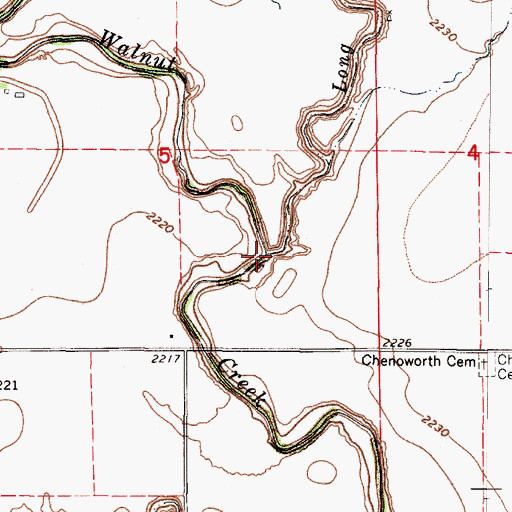 Topographic Map of Long Branch, KS