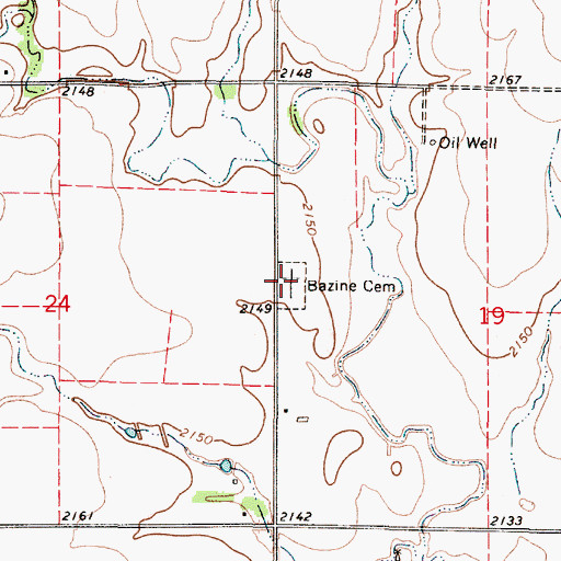 Topographic Map of Bazine Cemetery, KS