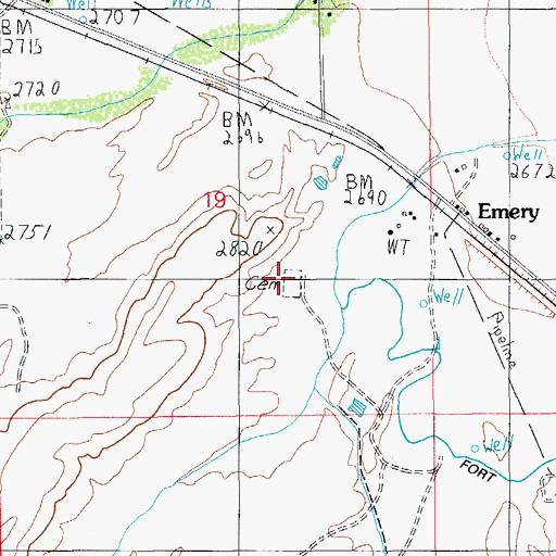 Topographic Map of Emery Cemetery, AZ