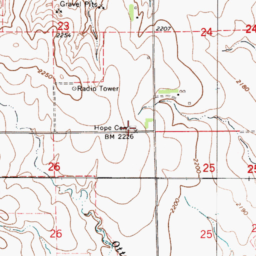Topographic Map of Hope Cemetery, KS