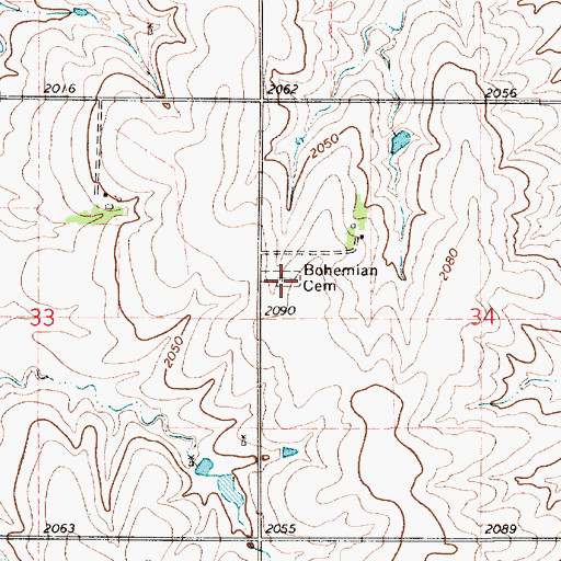 Topographic Map of Bohemian Cemetery, KS