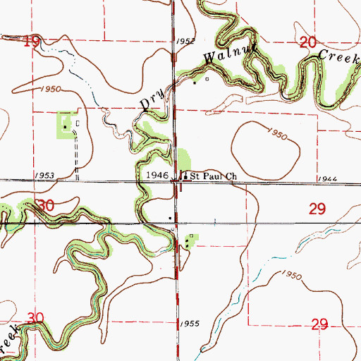Topographic Map of Saint Paul Church, KS