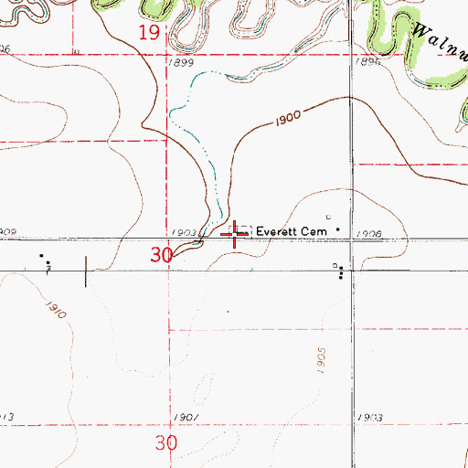 Topographic Map of Everett Cemetery, KS
