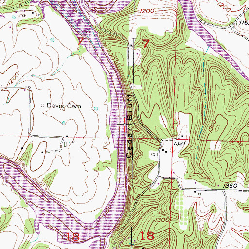 Topographic Map of Cedar Bluff, AR