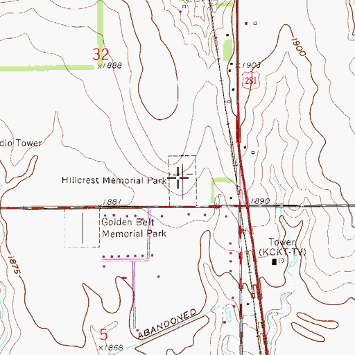 Topographic Map of Hillcrest Memorial Park, KS