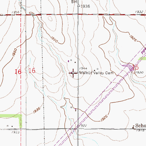 Topographic Map of Walnut Valley Cemetery, KS