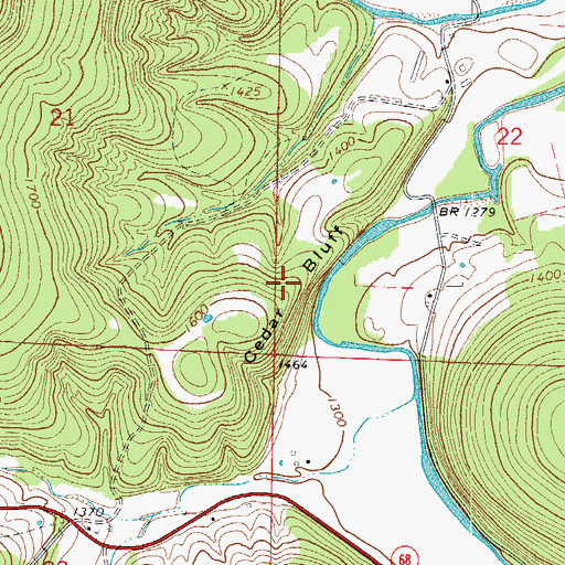 Topographic Map of Cedar Bluff, AR