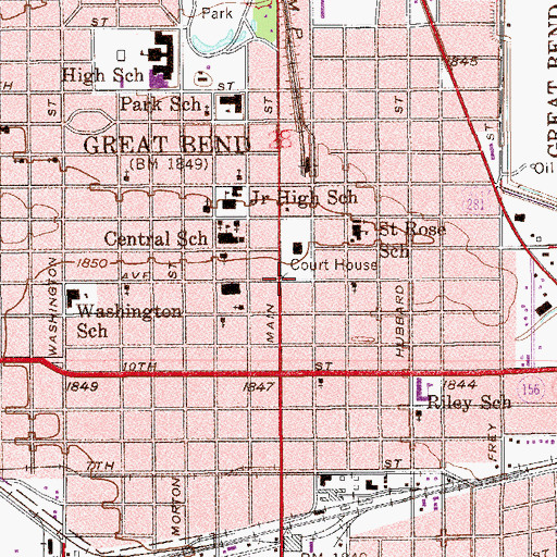 Topographic Map of Great Bend, KS