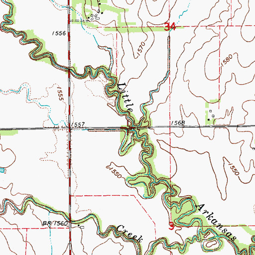 Topographic Map of Salt Creek, KS
